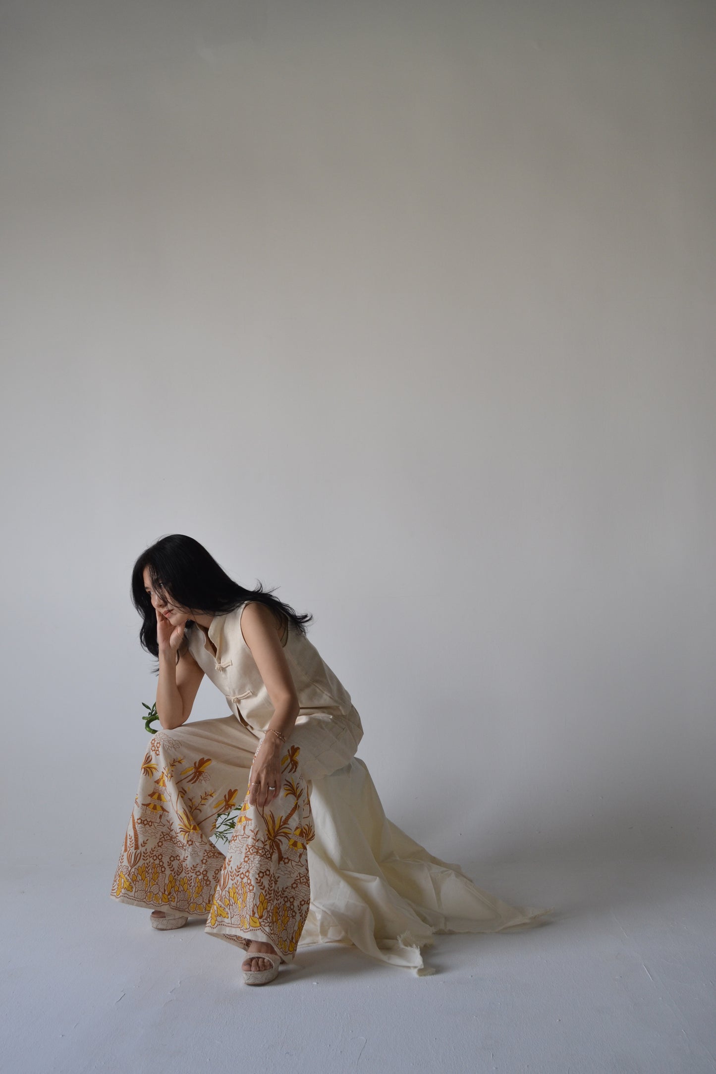 Brown and yellow Embroidered Pants