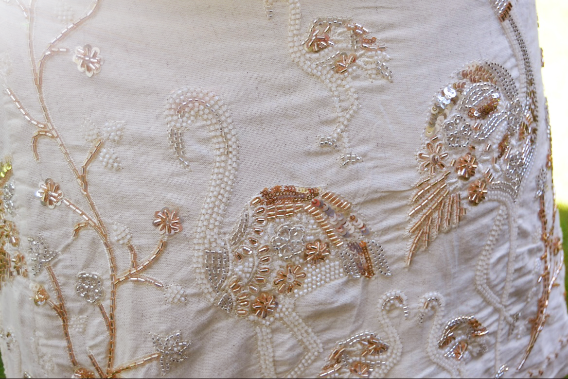 Flamingos rose gold embroidered Skirt