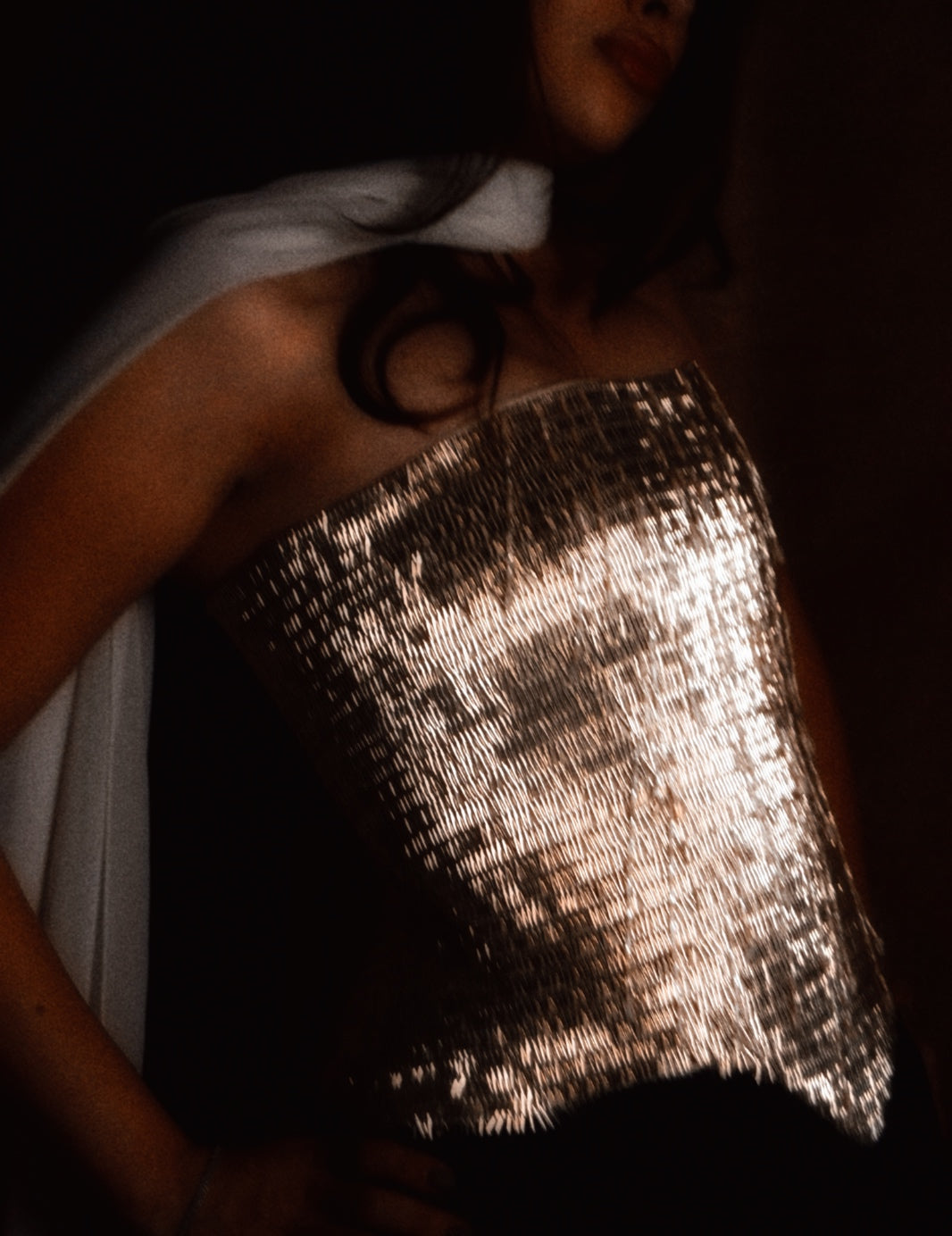 Rose gold sequins and crystals corset with its matching scarf