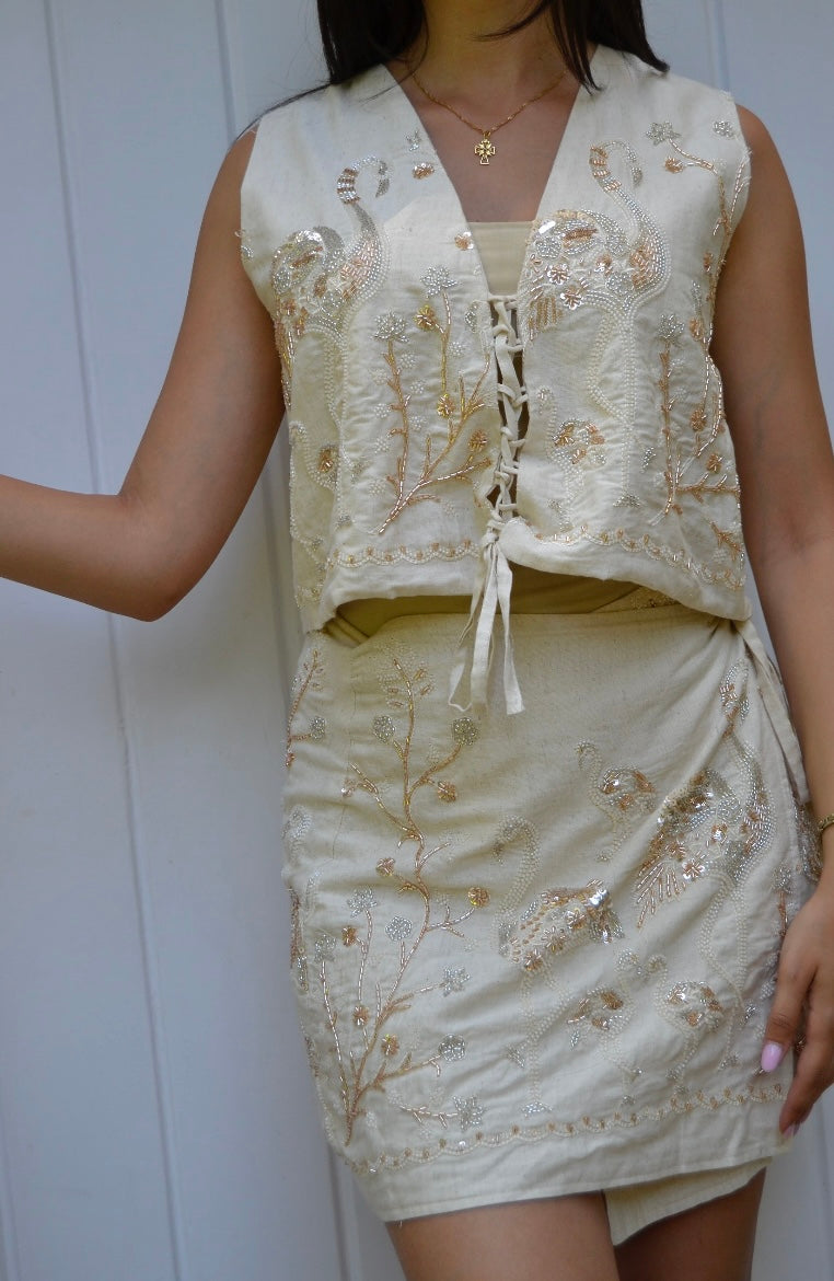 Flamingos rose gold embroidered Vest