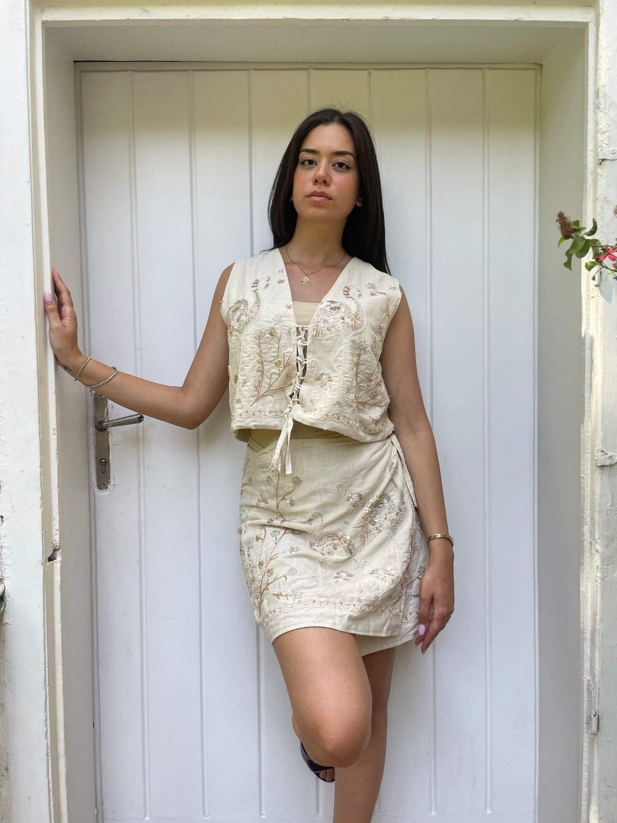 Flamingos rose gold embroidered Vest