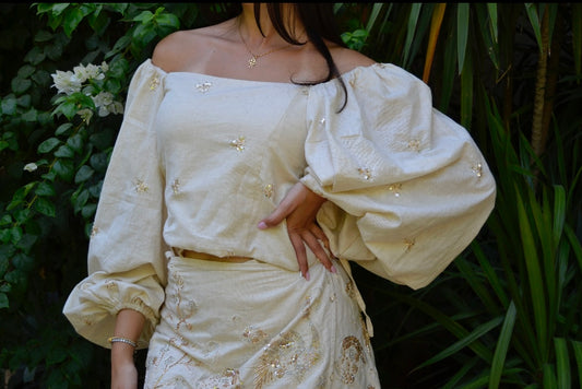 Puff rose gold embroidered blouse