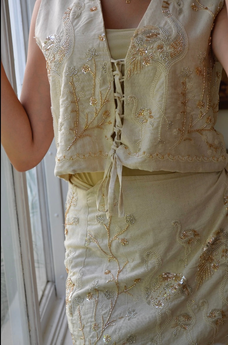 Flamingos rose gold embroidered Vest