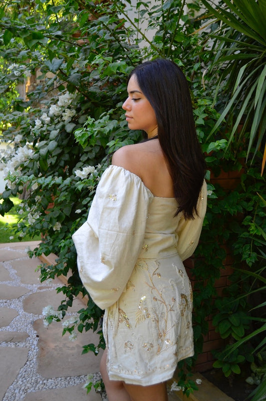 Puff rose gold embroidered blouse