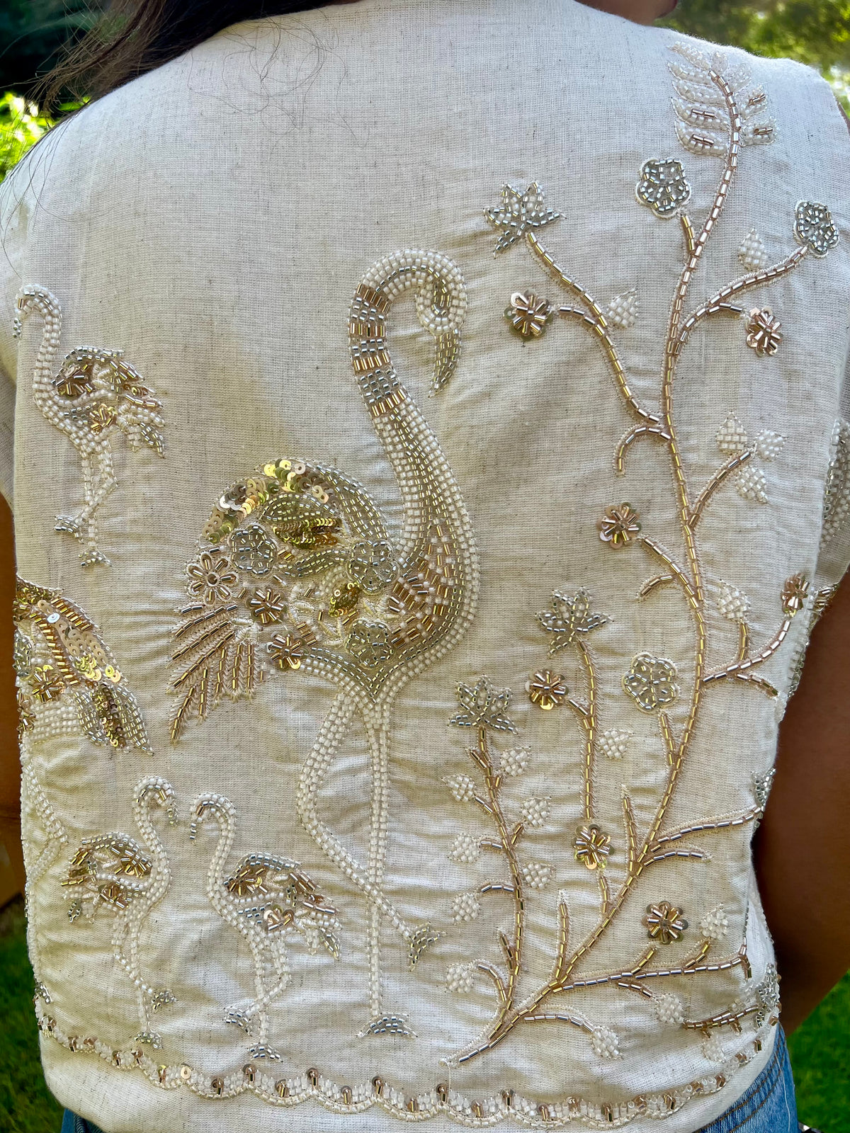 Flamingos rose gold embroidered Vest