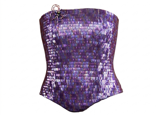 Multicolored sequins corset with beaded flower