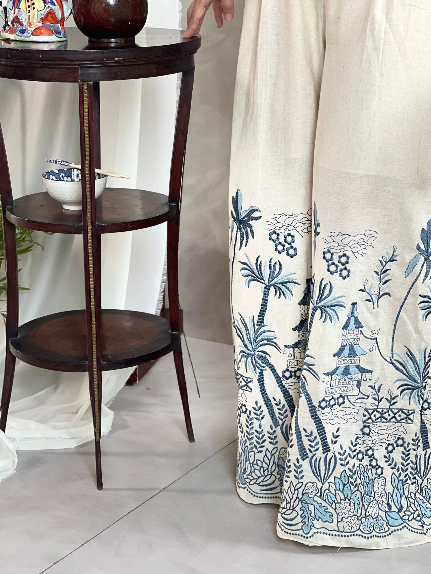 Navy and blue Embroidered Pants
