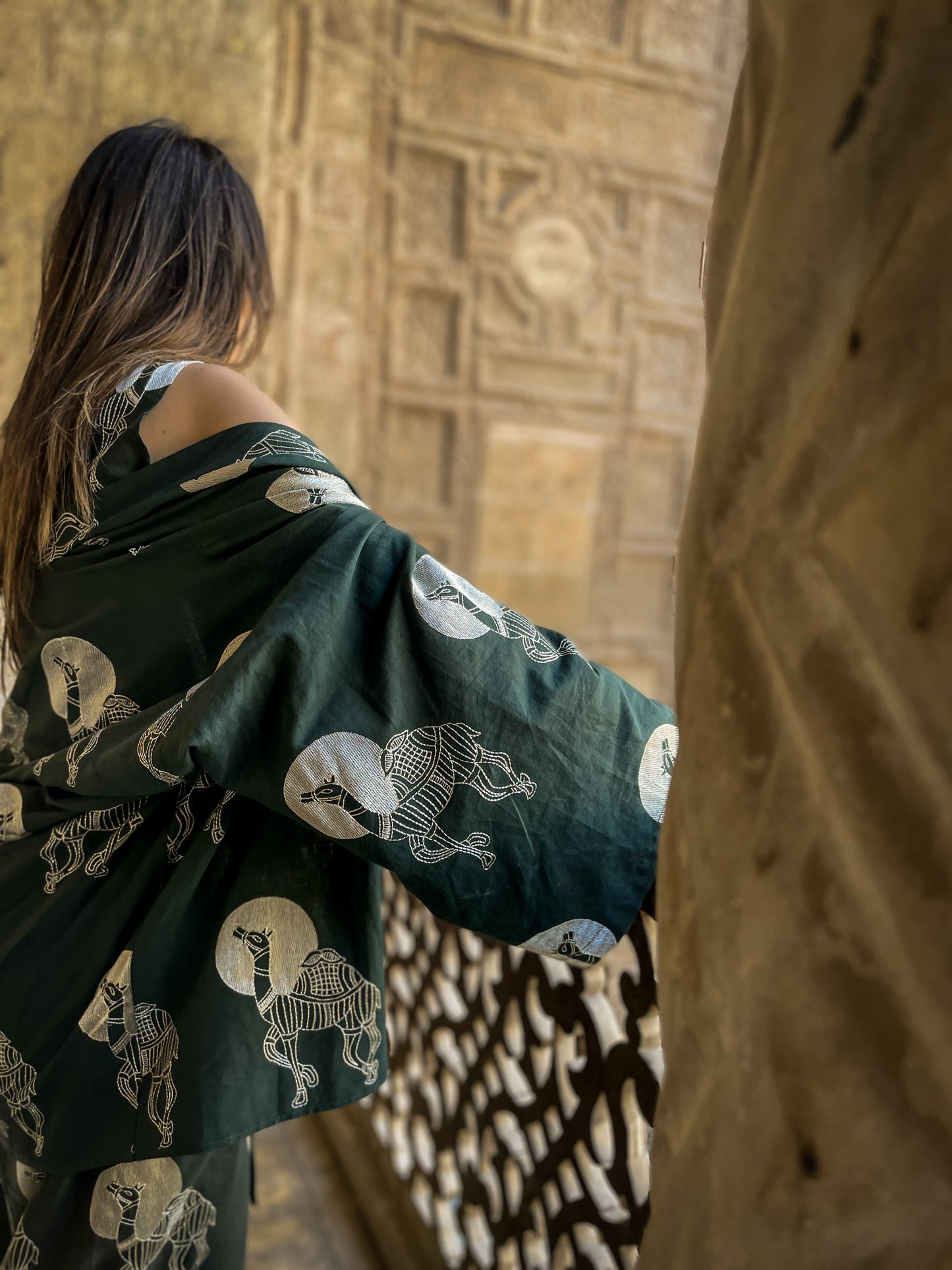 Boho linen camels embroidered set