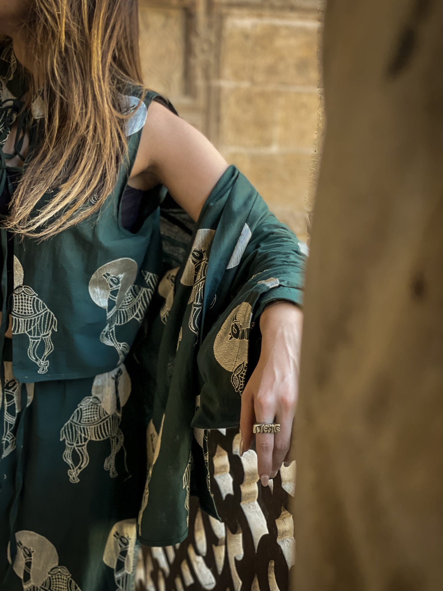 Boho linen camels embroidered set