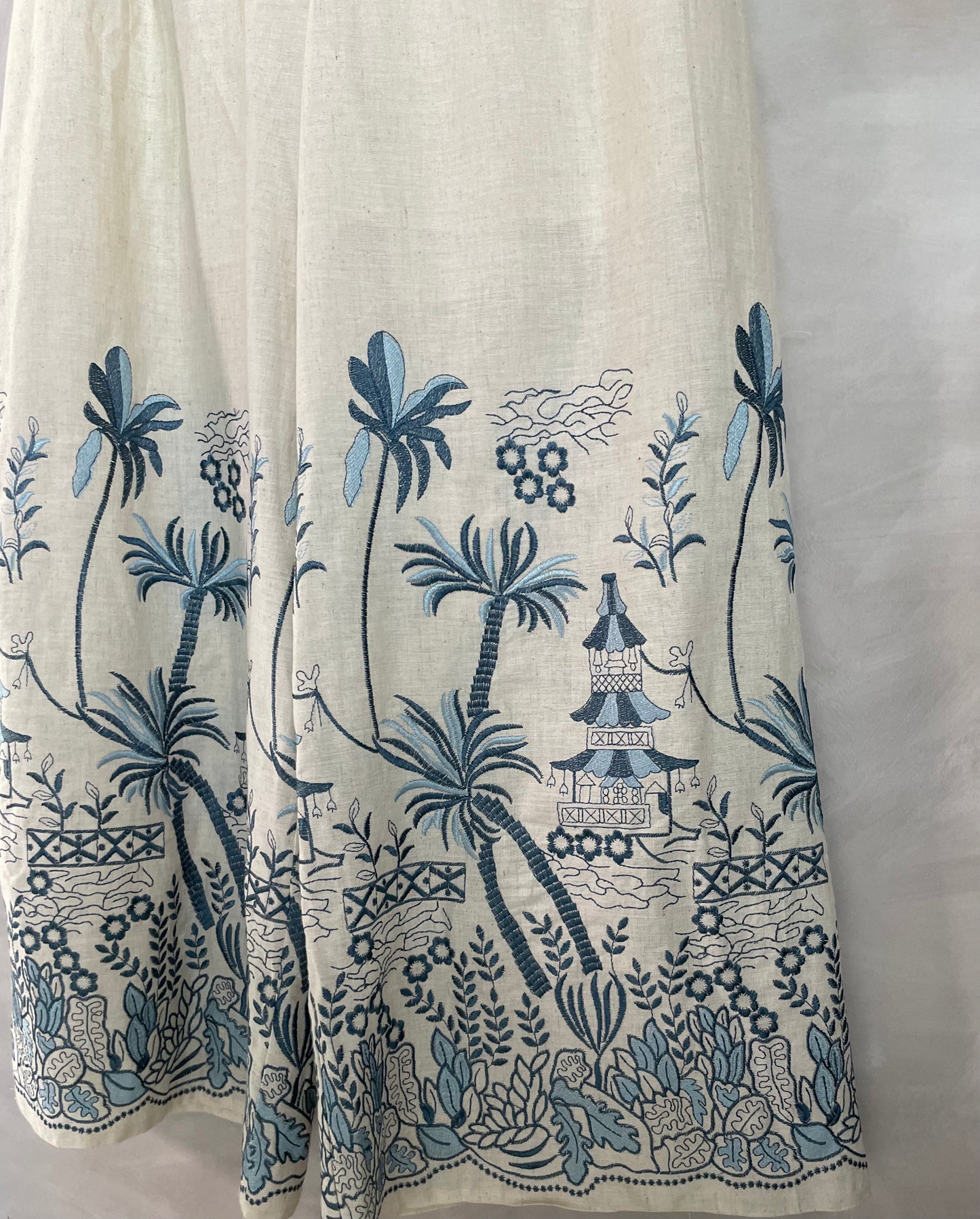 Navy and blue Embroidered Pants