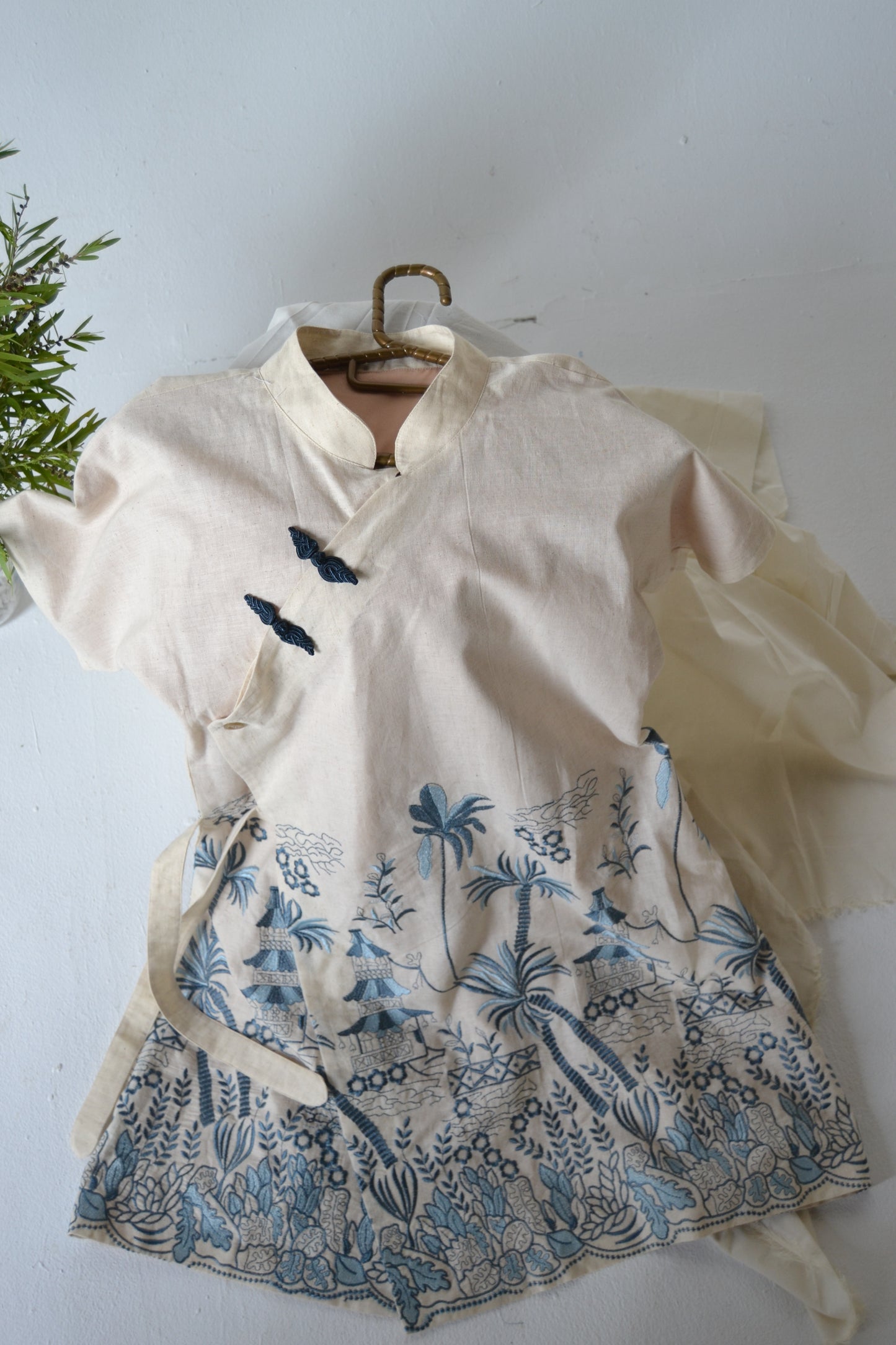 Cheongsam Dress - Navy and blue Embroidery