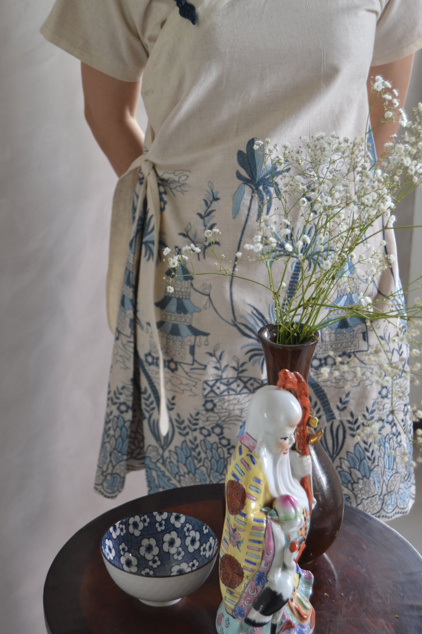 Cheongsam Dress - Navy and blue Embroidery