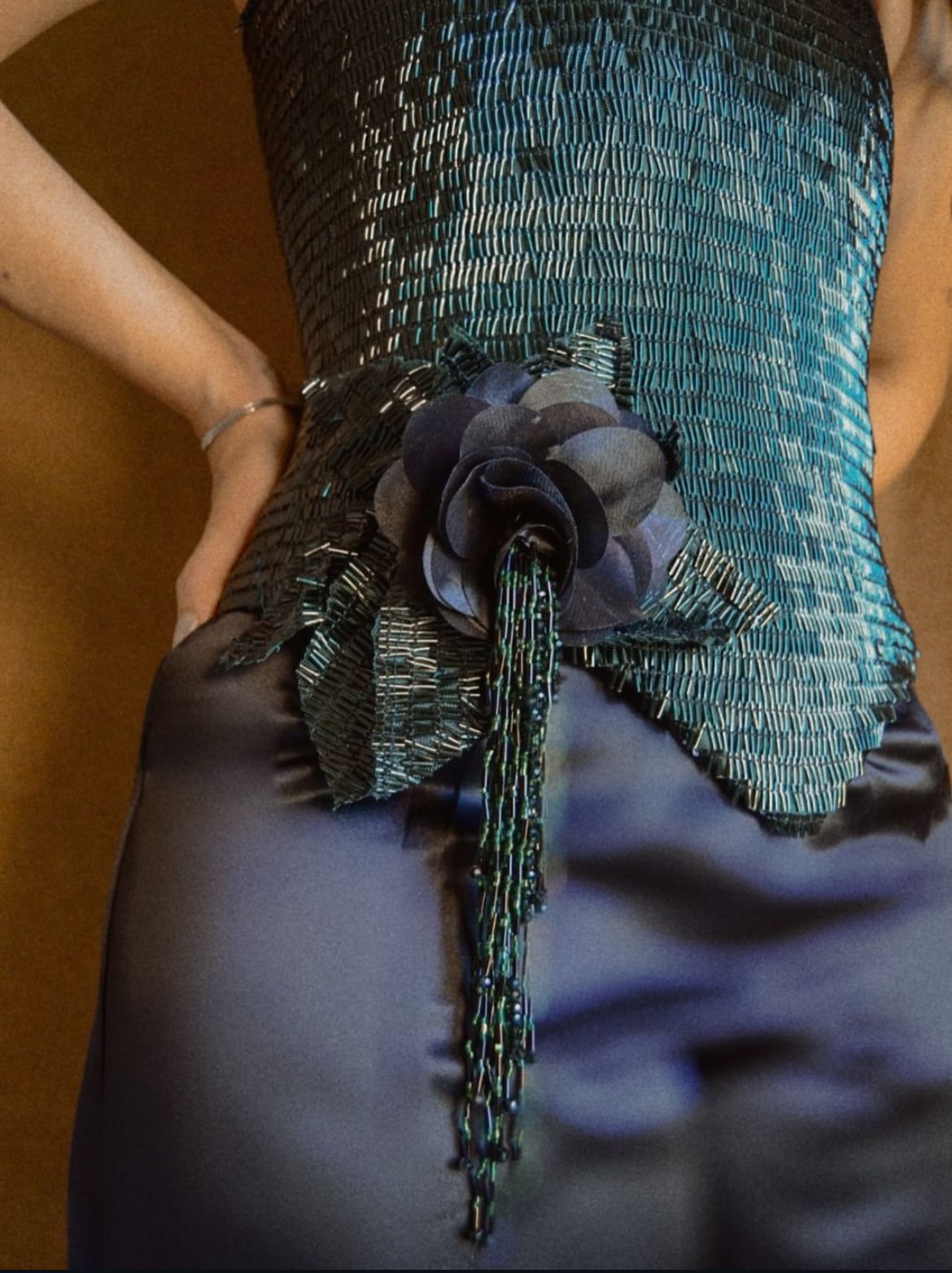 Emerald green sequined corset