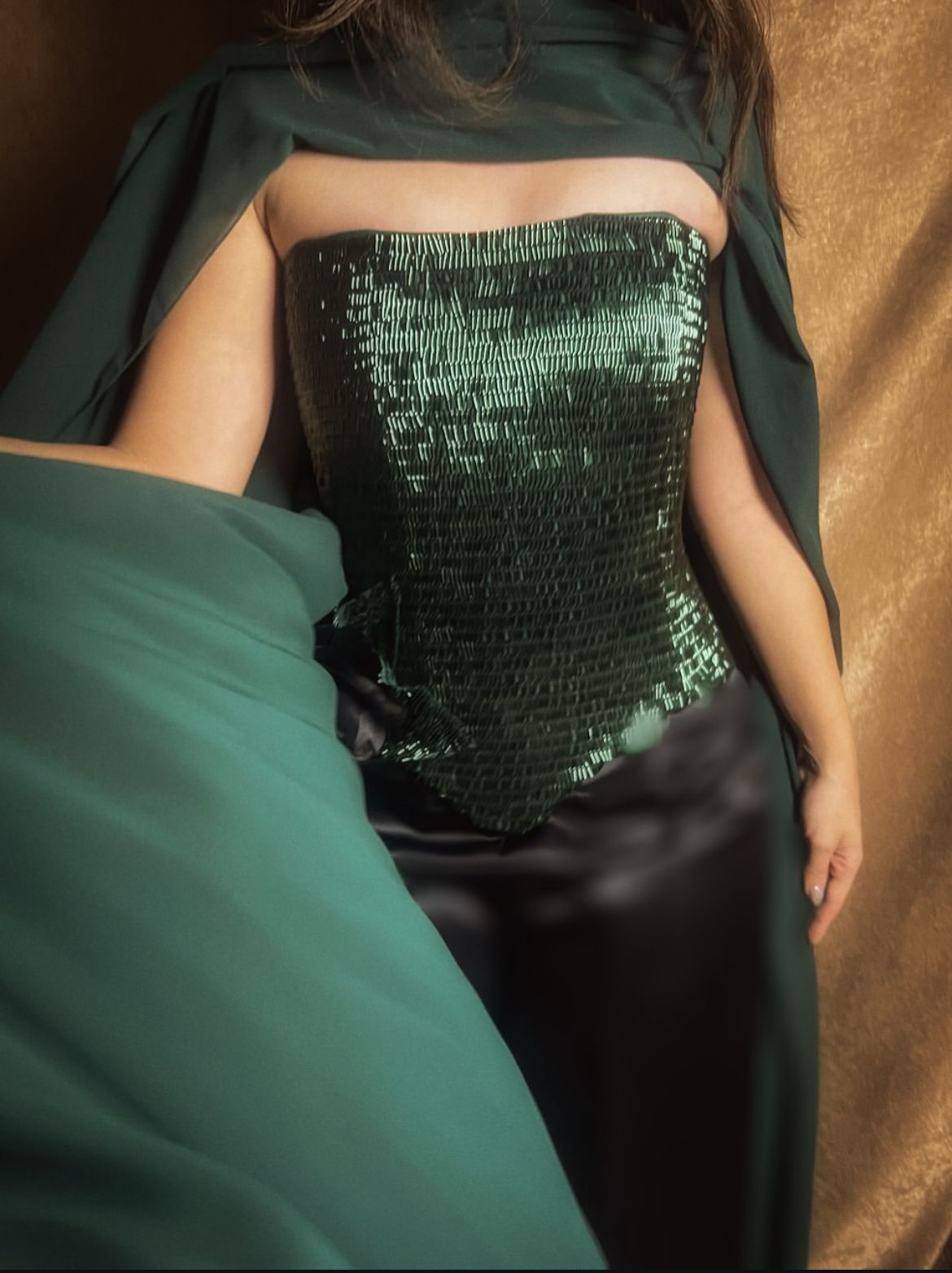 Emerald green sequined corset